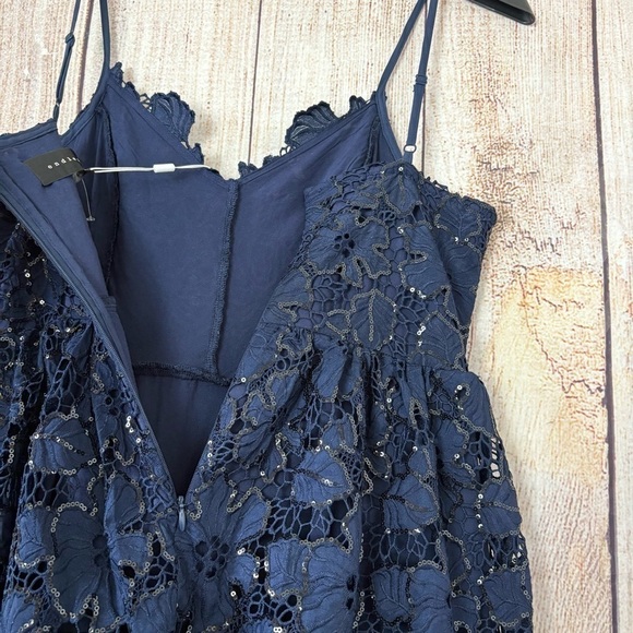 Endless Rose Womens Navy Floral Lace Tiered Sequin Midi Prom Dress size Medium - Picture 12 of 13